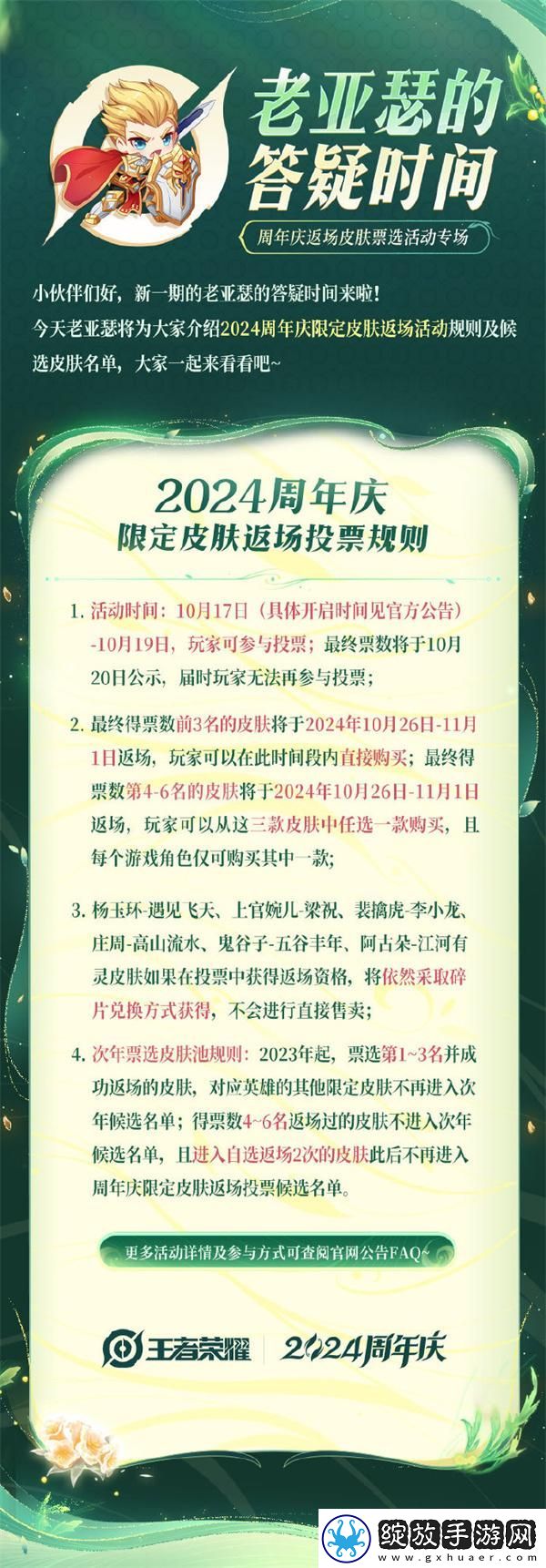 王者荣耀2024周年庆皮肤返场票选活动怎么参加