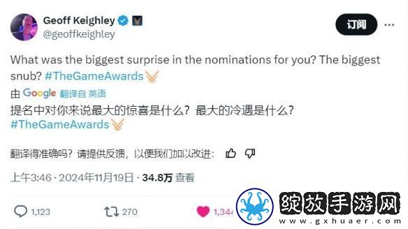 TGA调查玩家最惊喜和最失望的游戏提名