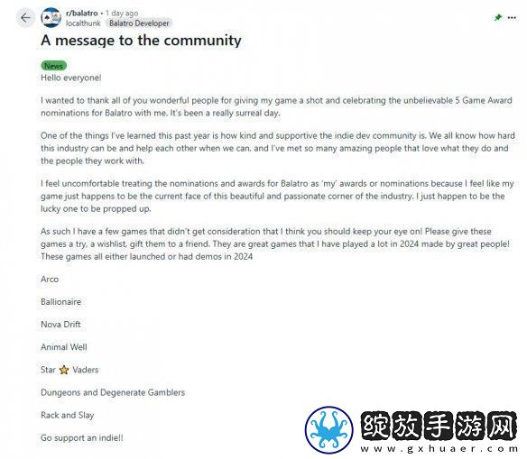 小丑牌提名年度游戏