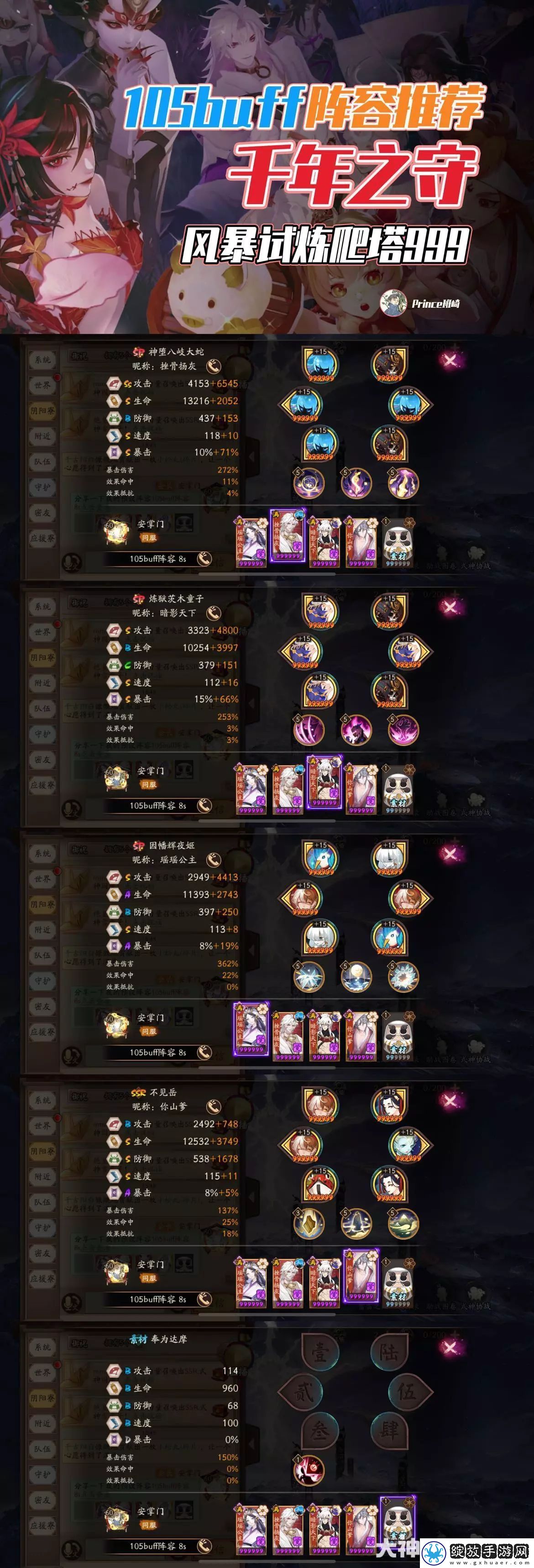 阴阳师千年之守105BUFF爬塔阵容配置分享