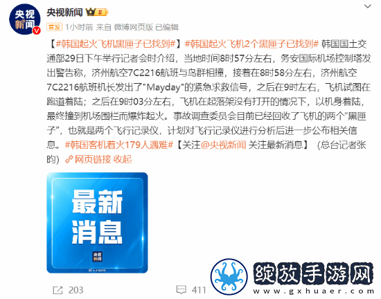 韩国撞墙客机黑匣子已找到
