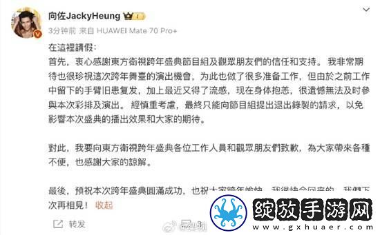 向佐跨年晚会“请假”