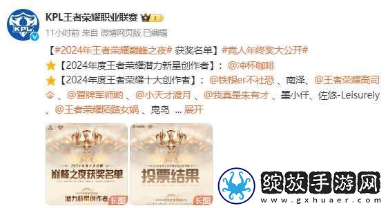 KPL公布巅峰之夜各奖项投票比重